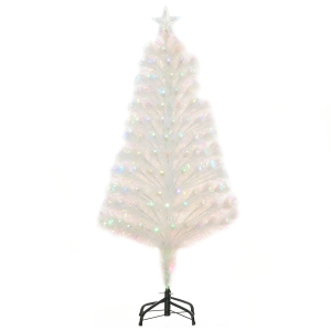 HOMCOM 4FT Prelit Artificial Christmas Tree w/ Fiber Optic, Xmas Decoration, White
