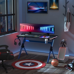 HOMCOM Ergonomic Game Room Furniture Racing Style Design Home Fun Workstation, Blue