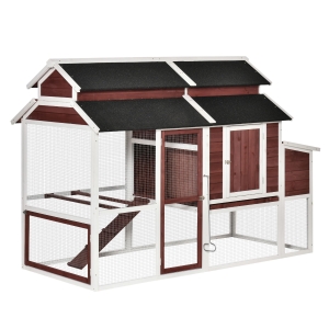 PawHut 207cm Wooden Chicken Coop Hen House w/ Run, Nesting Box, Removable Tray