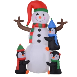 HOMCOM Christmas Inflatable Snowman and Penguins Outdoor Home Seasonal Decoration w/ LED Light
