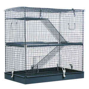 PawHut 3-Level Metal Hamster Cage Platform Feeding Habitat Easy Clip Base Ladder Grey