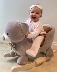 HOMCOM Toddlers Plush Bear Rocking Horse Grey