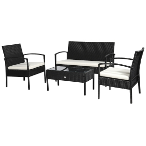 Outsunny 4-Seater Rattan Sofa Set, Black/Cream