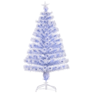 HOMCOM 4ft Artificial Fibre Optic Christmas Tree w/ 26 LED Lights Pre-Lit White Blue
