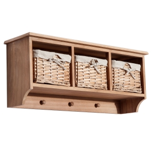 HOMCOM Wall Mounted Coat Hook Storage Unit W/2 Baskets-Brown