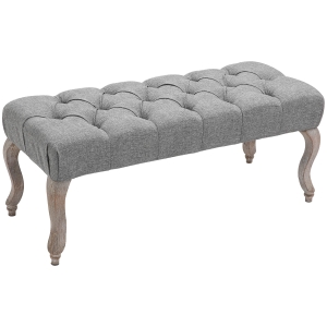 HOMCOM Footstool Ottoman Tufted Upholstered Accent Bed-End Bench Window Seat Fabric Stool