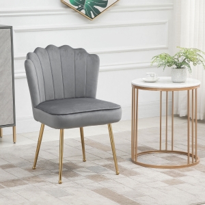 HOMCOM Velvet-Feel Shell Back Accent Chair - Grey
