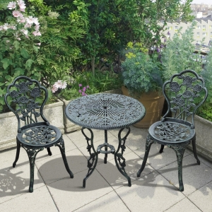 Outsunny 3 Pcs Cast Aluminum Bistro Set-Green