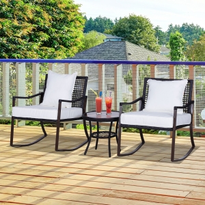 Outsunny 3 PCS Rocking Chair Bistro Set-Brown/Cream White