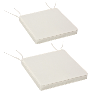 Outsunny Set Of 2 Square Chair Cushions Removable Covers Seat Pads Tie Fastenings White