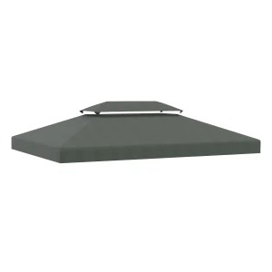 Outsunny Gazebo Replacement Canopy 3x4m, 2 Tier Roof Top UV Protection Cover for Garden Patio Awning Shelters, Deep Grey