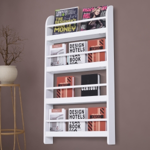 HOMCOM MDF White Wall Mounted Bookcase Freestanding 4-Tier Shelf Rack