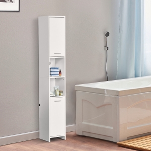 HOMCOM Particle Board Tall Freestanding Bathroom Storage Cabinet White