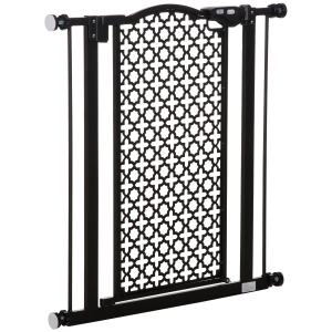 PawHut 74-80 cm Pet Safety Gate Stair Pressure Fit w/ Auto Close Double Locking, Black