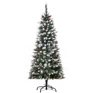 HOMCOM 5FT Artificial Christmas Tree Xmas Pencil Decoration w/ Pinecone Berries