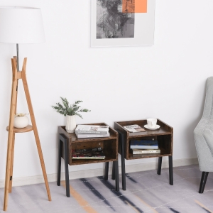 HOMCOM Particle Board Twin-Set Industrial Side Tables Brown