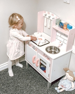 HOMCOM Kids Pretend Kitchen Playset w/ Cooking Toy Accessories - Pink