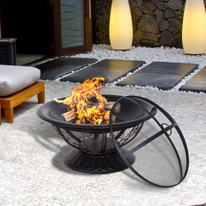 Outsunny Steel Lift-Top Screen Firepit Black