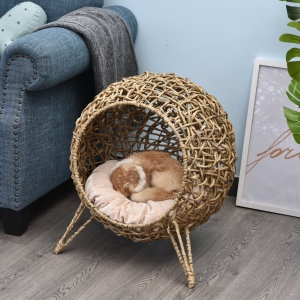 PawHut Cats Elevated Plastic Wicker Dome Bed