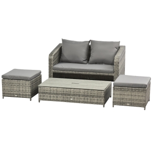 Outsunny 4-Piece Outdoor Wicker Conversation Patio Sofa Set with Lift Top Coffee Table