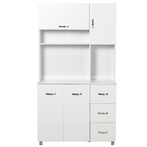 HOMCOM Multi Storage Cabinet Kitchen Cupboard Pantry w/ drawers and table space, 100W x 39.5D x 183.5Hcm-White