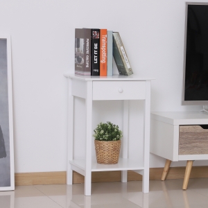 HOMCOM Side Table, 39Lx39Wx61H cm, Particle board, MDF-White