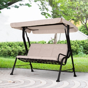 Outsunny Steel Frame 3-Seater Outdoor Garden Swing Chair w/ Canopy Beige