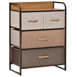 HOMCOM Drawers Storage Tower Dresser with Wood Top, Steel Frame Folding Organizer