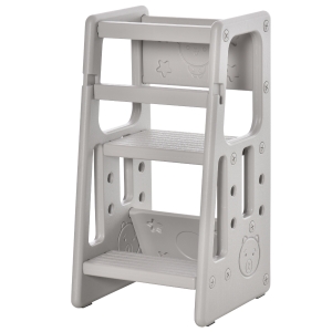 HOMCOM Kids Step Stool Adjustable Standing Platform Toddler Kitchen Stool, Grey