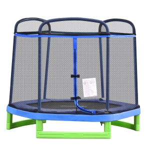 HOMCOM Kids Trampoline Indoor w/ Security Enclosure Spring for 3-12 Years Old Blue