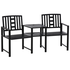Outsunny 2 Seat Garden Chair Bench Loveseats w/Coffee Table Slatted Design Patio Yard