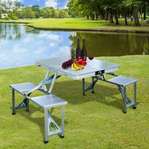 Outsunny Aluminum Portable Picnic Table Chair Set