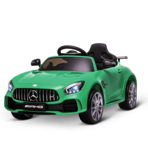 HOMCOM Compatible 12V Battery-powered 2 Motors Kids Electric Ride On Car GTR Toy with Parental Remote Control Music Lights MP3 for 3-5 Years Old Green