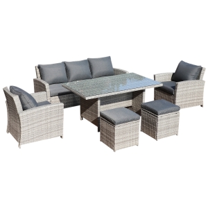 Outsunny 6 Pcs Rattan Dining Set W/Cushions, Aluminium Frame-Grey