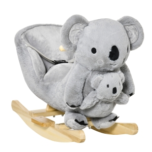 HOMCOM Kids Plush Ride-On Rocking Horse Koala-shaped Toy Rocker w/ Gloved Doll Grey