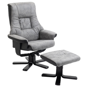 HOMCOM PU Leather Reclining 360 Swivel Armchair w/ Footstool Grey