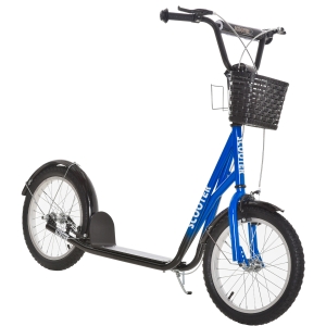 HOMCOM Kids Scooter Adjustable w/ Inflatable Wheel Brake Basket Cupholder Mudguard