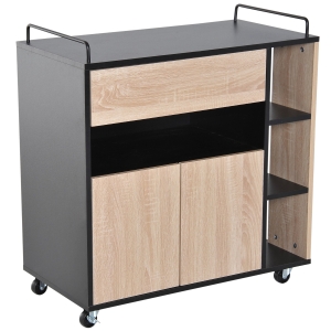 HOMCOM Rolling Kitchen Island, 76.5Wx40Dx82H cm-Oak/Black Colour