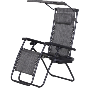 Outsunny Steel Frame Zero Gravity Outdoor Garden Deck Chair w/ Canopy Grey