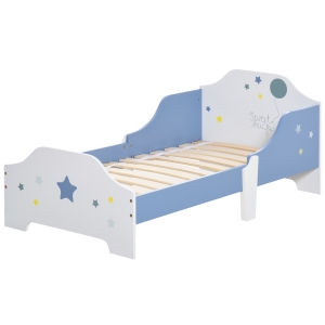 HOMCOM Kids Toddler Wooden Bed Round Edged with Guardrails Stars Image 143 x 74 x 59cm