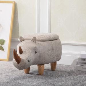 HOMCOM Rhino Storage Footstool Ottoman Polyester Upholstered Stool Grey