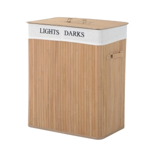 HOMCOM 100L Bamboo Lidded Laundry Compartment Hamper Basket Bamboo colour