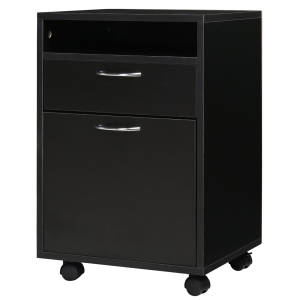 HOMCOM 60cm 2-Drawer Office Home Storage Cabinet w/Open Shelf Metal Handles 4 Wheels Black