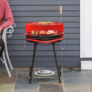 Outsunny Charcoal Outdoor Barbecue Grill, 2 Wheels, size (75.5H x 50L x 82W cm)-Red/Black