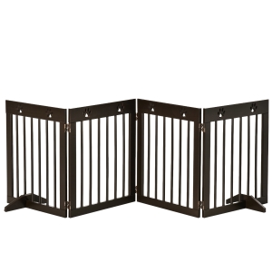PawHut Freestanding Pet Gate 4 Panel Folding Wooden Dog Barrier w/ Support Feet