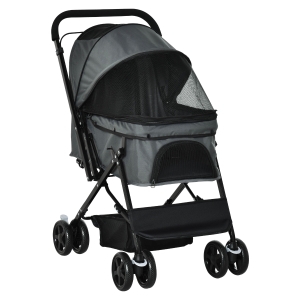PawHut Pet Stroller Pushchair Foldable Travel Dog Cat Carriage w/ Reversible Handle Brake Basket