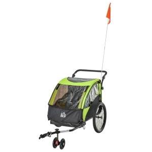 HOMCOM 2 In 1 Trailer for Kids Child Bike Trailer Foldable Stroller 2-Seat w/ Adjustable Handlebar