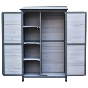Outsunny 1.1 x 3.3ft Fir Wood Double Compartment Garden Shed - Grey