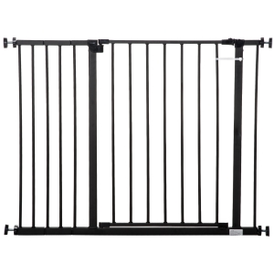 PawHut Pressure Fitted Pet Dog Safety Gate Metal Fence Extending 76-107cm Wide, Black