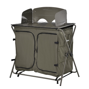 Outsunny Camping Cupboard Foldable Camping Kitchen Storage Unit w/ Windshield & 6 Shelves